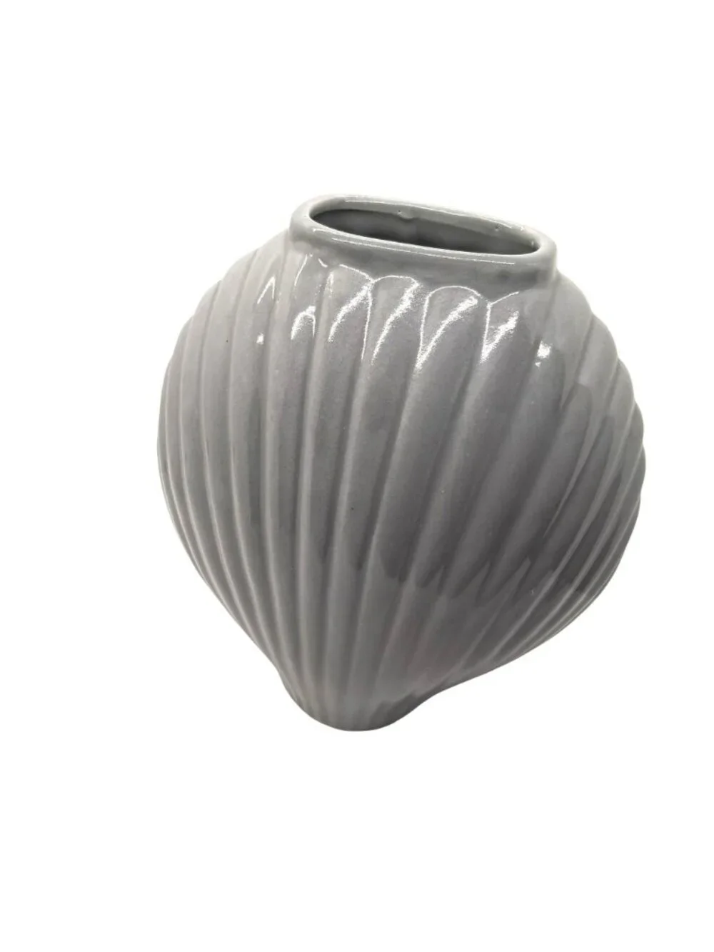 Vintage Art Deco Hollywood Regency Ridged Seashell Gray Ceramic Vase